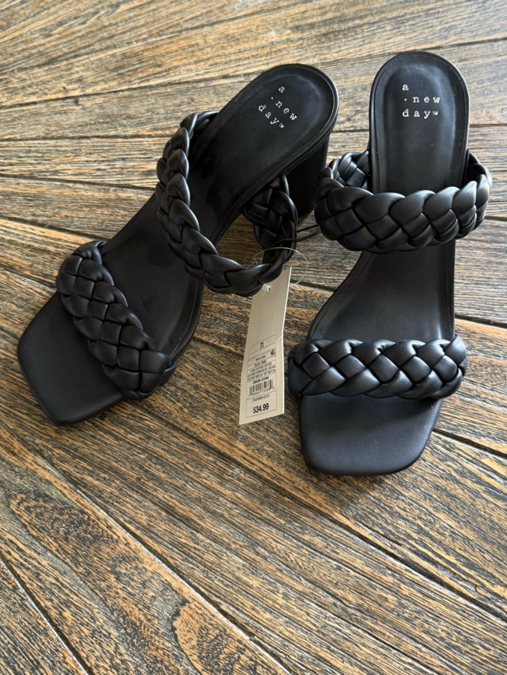 a new day Black Braided Double-Strap Block Heel Sandals